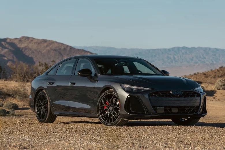 Audi A6 negro aparcado de trasera junto a una casa